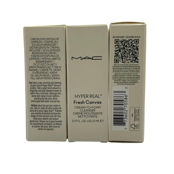 3X MAC Hyper Real Fresh Canvas (Cream-To-Foam Cleanser) 0.17oz./5ml Each Travel - Picture 3 of 3